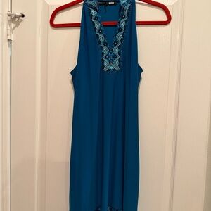 White House Black Market Teal Beaded Halter Dress
